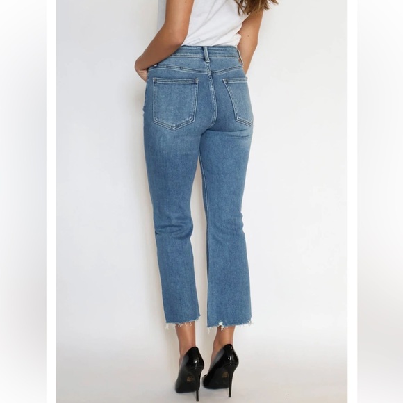 🟠NWT JUST BLACK (JBD) High Rise Cropped Flare Jeans w/Distressed Hem in Black - Picture 13 of 13